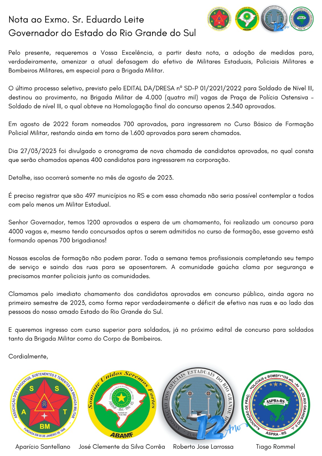 NOTA CONJUNTA DAS ENTIDADES REPRESENTATIVAS 
